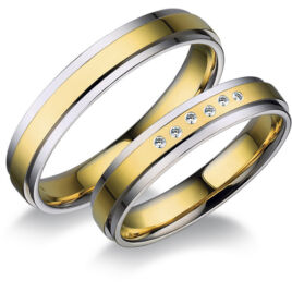 14 karátos fehér-sárga arany karikagyűrűpár
