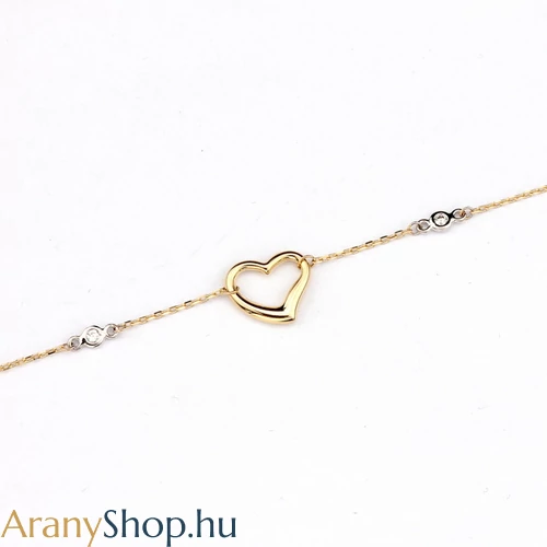 14k arany női karkötő szívvel (állítható: 17 cm, 19 cm)