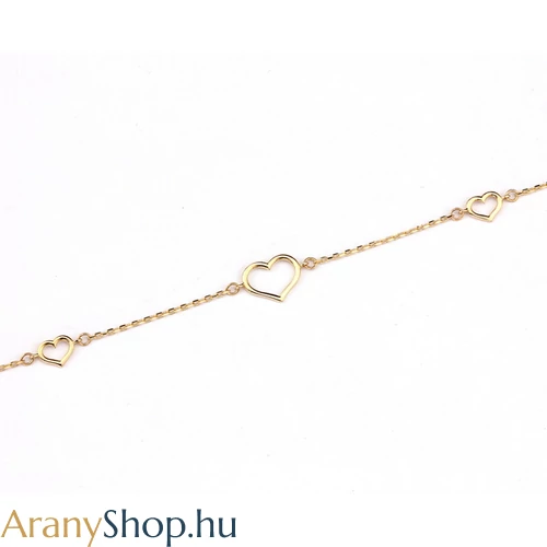 14k arany női karkötő szívekkel (állítható: 17 cm, 19 cm)